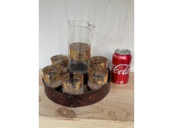 Awesome Vintage Cocktail Glass Set With Leather Holder STARLYTE