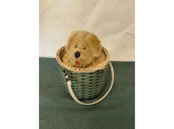 Adorable Puppy In Basket Antique Wind-Up Toy