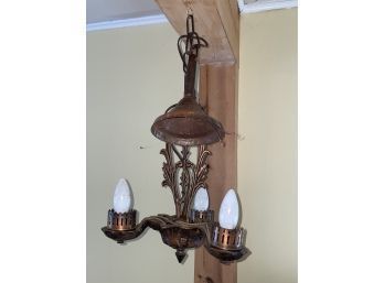 Vintage Hanging Chandelier Light Fixture 3 Light - Copper Tone Metal