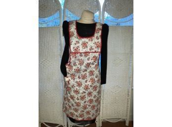 Red Flowers 1950s Kitchen Apron - Silin's New Old Stock With Tag - Mid Century