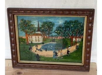Beautiful Antique Reverse Painted On Glass