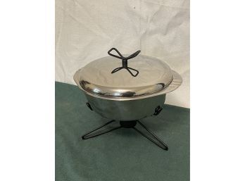 Mid-Century Stainless Steel Serving Bowl With Chafing Stand - Flying Saucer