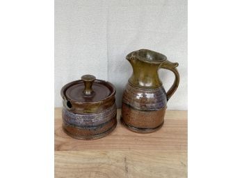 Vintage Stoneware Cream & Sugar Set - Art Pottery