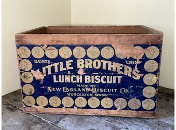 Little Brothers Lunch Biscuit Antique Wooden Crate With Paper Label