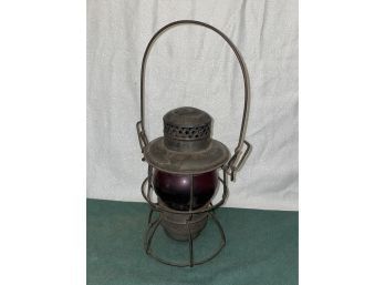 Antique New York Central System NYCS Railroad Lantern With Red Globe - Adlake
