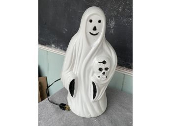 Vintage Small White Plastic Ghost Blow Mold - Halloween Decor