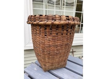Large Antique Woven Basket With Lid
