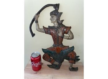 Thai Warrior Carved Wood Wall Plaque - Vintage