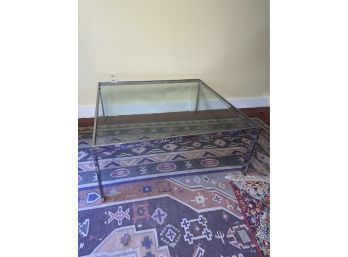 Vintage Chrome Frame Coffee Table With Thick Glass Top