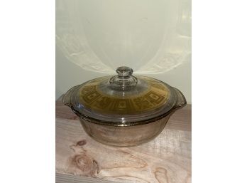 Vintage Fire King Glass Casserole With Gold Design