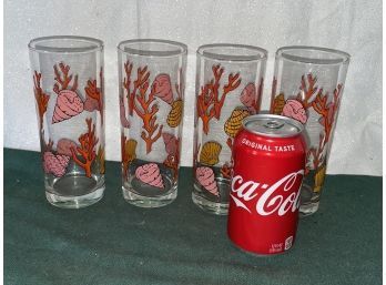 Set Of 4 Seashell And Coral Tall Cocktail Glasses