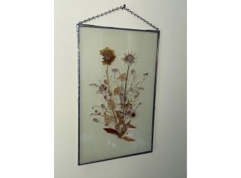 LARGE (10' X 16') Beautiful Pressed Flowers In Leaded Glass Frame