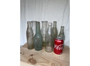 Lot Of 7 Vintage Bottles - Nehi, Coke, Sheffield Milk, Etc.