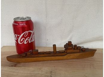 Vintage Handmade Wood Battleship Toy Model