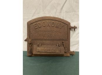 Antique Cast Iron Economy International Heater Co. Stove Door