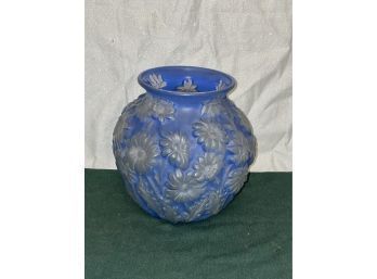 Vintage Phoenix Glass Frosted Glass Vase With Blue Accent