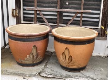 Pair Of Large Pottery Flower Pots