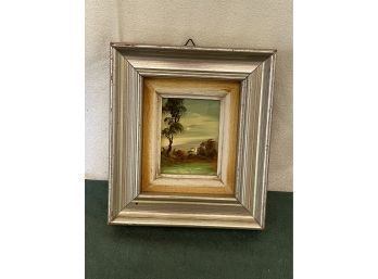 Vintage Miniature Painting On Copper In Beautiful Silver Frame (Italy)