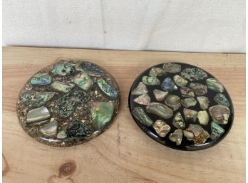 (2) Vintage Abalone Shell Lucite Trivets
