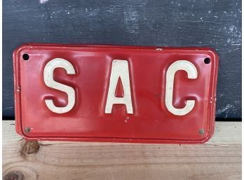 Vintage Small License Plate SAC Red Metal