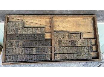 Typesetter's Type Tray With Over 130 Wood Letters/Numbers/Punctuation - Antique