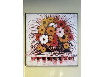 Awesome J. Walker Extra Large (3 Feet X 3 Feet) Flower Painting On Canvas, Mid-Century