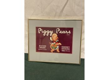 Piggy Pears Vintage Framed Fruit Crate Label