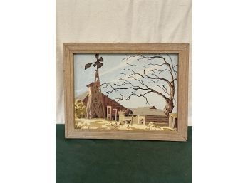 Farm & Windmill Vintage Framed Paint By Number Painting