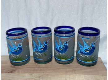 Set Of 4 Mexican Blown Glass Bird Glasses
