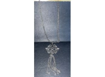 Funky Silvertone Tassel Necklace - Costume Jewelry