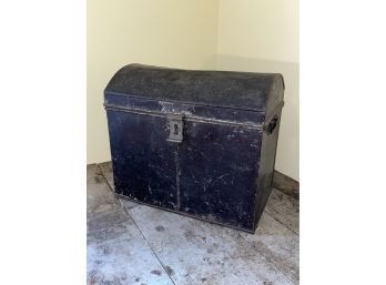 Antique Metal Treasure Chest - Shipping Box, Trunk With Danbury, CT Label