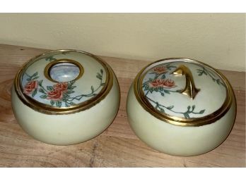 Antique German Porcelain Dresser Set - Powder Jar & Hair Receiver - Bavaria China