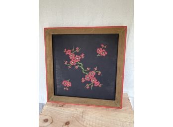 Red Flowers On Black Fabric Embroidery Frame