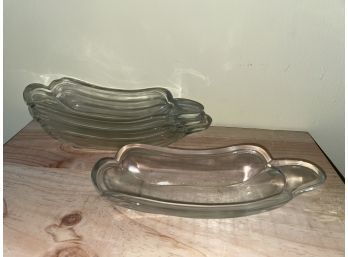 Set Of 4 Vintage Glass Banana Split Serving Trays
