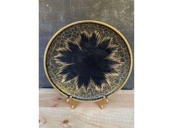 Black & Gold Pottery Platter, Plate Mid-Century Ceramic
