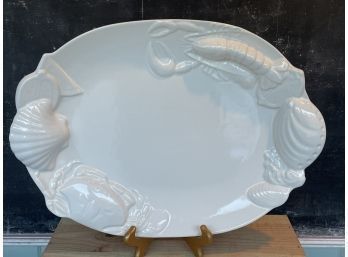 Large White Ceramic Seafood Motif Serving Platter - Studio Nova, Japan