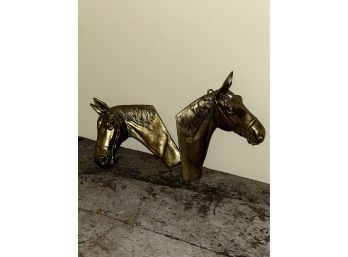 (Pair) Horse Head Metal Wall Plaques - Brass Tone