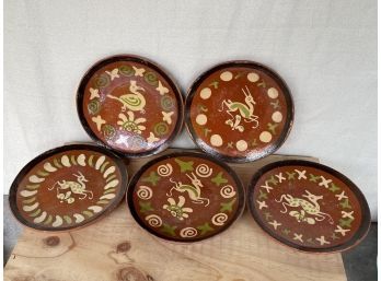 Set Of 5 Mexican Pottery Terracotta Plates