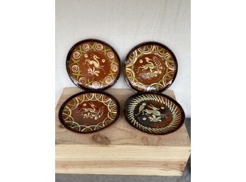 Set Of 4 Mexican Pottery Terracotta Plates
