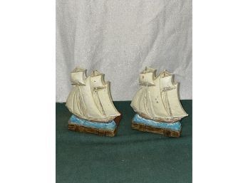 Vintage Chalkware Ship Bookends