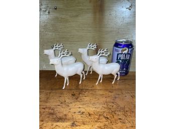 Set Of 4 Vintage Plastic Christmas Village Deer - Santa Reindeer