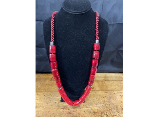 Long Red Rope Chunky Red Beads Chico's Necklace