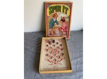 Antique 'Spin It' Board Game With Wooden Tops 1920s