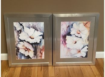Pair Of Floral Prints In Silver Frames