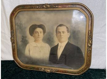 Hand Colored Photo Of Couple In Antique Frame