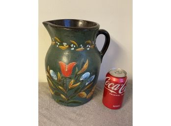 Vintage Painted Large Pottery Pitcher 10' Tall