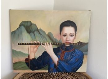 Pretty Asian Lady Flute Player Painting On Canvas - Chinese, Japanese