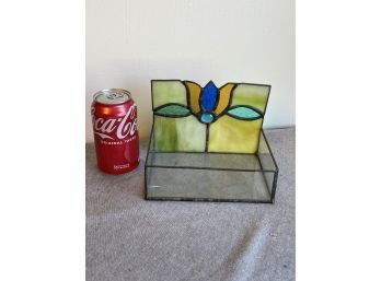 Vintage Leaded Stained Glass Napkin, Letter Holder - Very Pretty