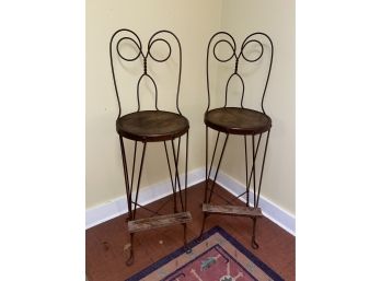 Great Pair Of Vintage Counter Height Tall Ice Cream Chairs