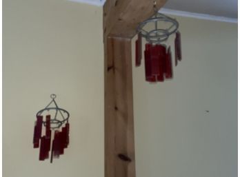 (2) Red Glass Wind Chimes